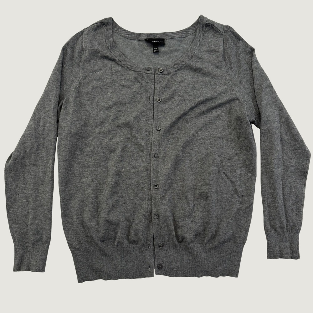Lane Bryant Gray Button Front Cardigan Sweater Crew Neck Plus Size 14/16
